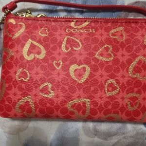 ***Bundle for @torymilton*** Coach Red Wristlet with Gold Heart Design